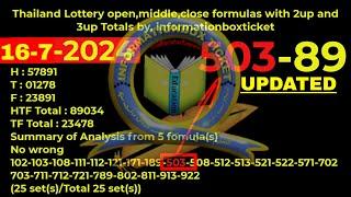 16-7-2024 Thailand Lottery open, middle, and close formulas with 2up and 3up Totals by, @IBT.