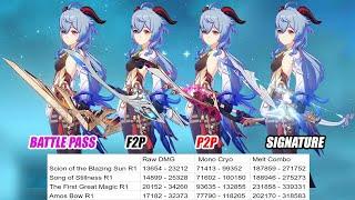 Ganyu All 4.0 Weapon DMG Comparison - Blazing Sun vs Song of Stillness vs Great Magic vs Amos