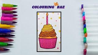 Satisfying Marker colouring birthday cupcake in spring colours with yummy music