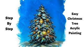 Easy Christmas Tree STEP by STEP Acrylic Painting (ColorByFeliks)