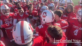 SUNY Cortland Football team celebrating its 2024 Cortaca Jug win over Ithaca College