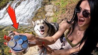 ВАУ! НАШЛИ КЛАД В ВОДОПАДЕ / Впервые Собака и поисковый магнит ищут деньги в воде