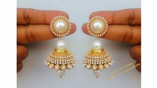 How Make Beautiful Silk Thread Pearl Drop Earrings At Home | DIY | Silk Thread Jhumkas Making