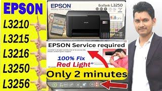 How To Fix Red Light in Epson Printer ||  How To Reset Epson L3210 L3200 L3250 L3150 Epson Ink Pad