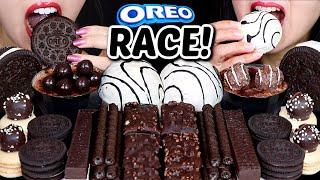 ASMR RACE! BLACK + WHITE DESSERTS (OREO ICE CREAM, TRUFFLE BOMB CAKE, MACARON, PUFF PASTRY, WAFER 먹방