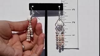 Diamond-shaped Hoop with White Diffuser Bead & Matte Pink Zebra Stone Beads