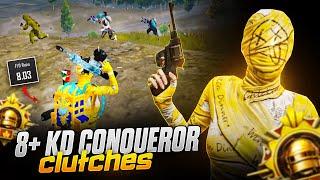 8KD+ CONQUEROR LOBBY CLUTCHES•2 Thumb+Gyroscope•90 FPS  Gameplay•BGMI/PUBG MOBILE•