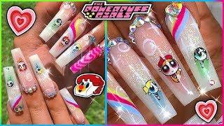 PowerPuff Girls Acrylic Nails! Long Ombre Coffin Glitter Bling