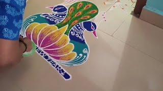 Margazhi 1BeautifulPadikolam || Newyear Peacock 2024 kolam ||Dhanurmasam muggulu||நிலைவாசல்அலங்காரம்