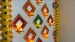 Diwali Background Decoration/ Diya Holder #diwalidecor #cardboardcraft #diwalicraft #easydiy #diya