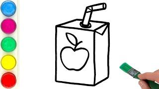 Apple Juice Drawing, Painting and Coloring for Kids, Toddlers | Learn Easy Food Drawing