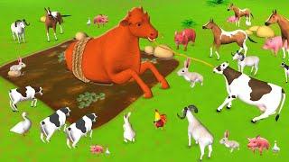 Funny Mud Cow Rescued | Animals Race in the Farm | Mother Cow and Animals Videos 3D Cartoons 2023