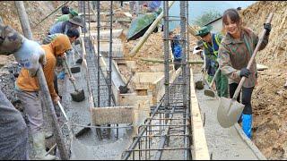 Pouring concrete for the foundation, a celebratory meal after completing the job.