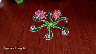 easy beautiful color lotus rangoli with 5dots | how to draw simple basant flower kolam for beginners