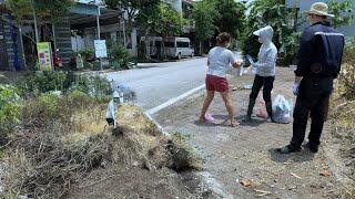 The neighbor became angry when we cleaned up the trash-filled sidewalk near that girl's house