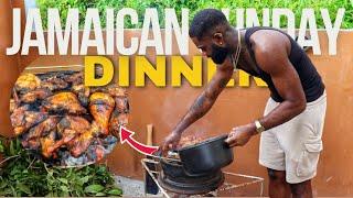 COOKING SUNDAY DINNA FOR MY FAMILY IN ON MY VACATION |Rice & Peas Curry Goat Jerk Chicken | WEEK#1