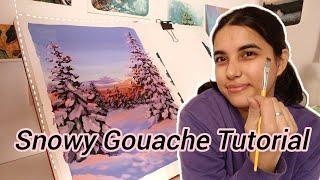 Magical Snowy Winter Scene ️ | Easy Step-by-Step Gouache Painting Tutorial