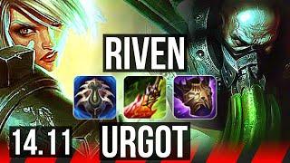 RIVEN vs URGOT (TOP) | Quadra, 3000+ games, 16/3/9, Dominating | NA Grandmaster | 14.11