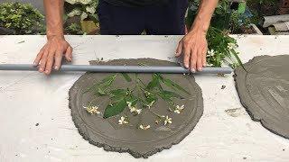 Creative cement decoration with flowers and leaves // Make a circular pot for the garden