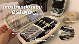 MOSTRANDO MEU ESTOJO! | canetas pretas + pen test | o que eu levo nele para faculdade?