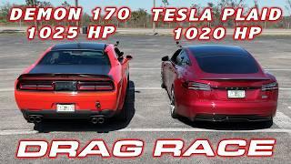 REVENGE OF THE DEMON * Dodge Demon 170 vs Tesla Model S Plaid Track Pack 1/4 Mile DRAG RACE