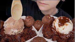 VNM ASMR chocolate brownie fudge cake profiteroles ice cream pudding Mukbang bites only