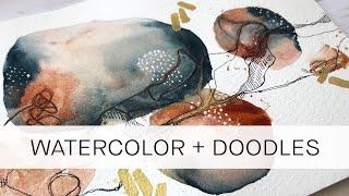 watercolor + doodles: texture with sewing thread