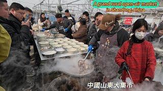 China's Shandong open-air market, gourmet feast, thousands of people drink mutton soup together