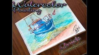 Watercolor Painting Demonstration\\Small fishing boat near the beach || NonStop Creative