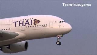 Crosswind landing at Narita Airport.(Thai Airways A380)