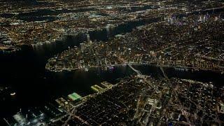 Spectacular night approach to New York City followed by landing at LaGuardia Airport (LGA) runway 22