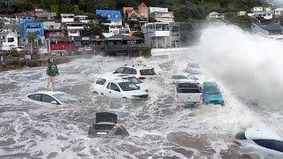 Waves like a Tsunami hit Cape Town! Storm Surges destroyed cars and restaurants in Gordon's Bay