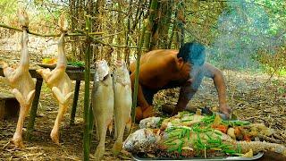 Caught A Huge Fish and Cooked It in a Big Tandoor! Fish Day Cooking In The Jungle.