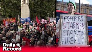 Protest outside Parliament demands Keir Starmer reverse winter fuel cut