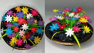 DIY Flower Pot Decorative Showpiece / Paper Craft / Easy Home Decor Ideas / Flower Pot Making ideas