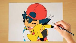 Drawing Ash Ketchum and Pikachu | How to draw Ash Ketchum  and Pikachu step by step | Pokémon