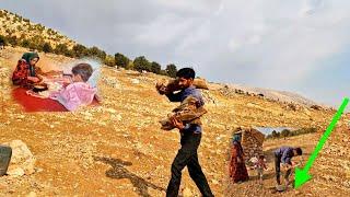 Keyvan and his effort to bring wood from the village to heat the stone hut of Zahra and her children