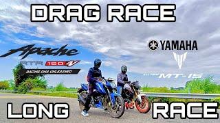 tvs appache 160 4v VS YAMAHA mt-15 || DRAG RACE ||