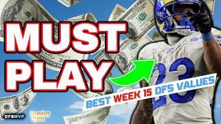 TOP Week 15 NFL DFS Picks & Values You NEED to Know | Fantasy Football 2023 | Kyren Williams & More!