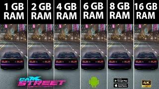 CarX Street RAM Comparison - 1GB VS 2GB VS 4GB VS 6GB VS 8GB VS 16GB Android [4K 60 FPS