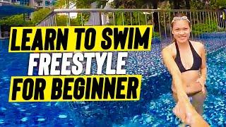 Beginner Girl LEARN SWIM FREESTYLE in 10 minutes to GLIDE FASTER