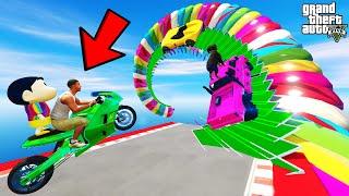 FRANKLIN TRIED IMPOSSIBLE COLOURFUL LOOP MEGA RAMP PARKOUR JUMP CHALLENGE GTA 5 | SHINCHAN and CHOP
