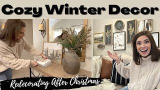 REDECORATING AFTER CHRISTMAS | COZY WINTER DECOR FOR YOUR FAMILY ROOM | GALLERY WALL, HIGH END DUPES