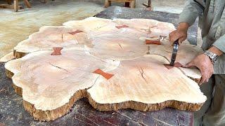 Woodworking Masterpiece With Strange Tree Stump // A Sturdy Wooden Table For The Garden To Look New