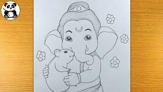 Very cute ganesha with mosak raj pencil drawing | ganpati drawing ​⁠@TaposhiartsAcademy