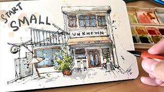 Loose ink and watercolor sketching for beginners lReal-time tutorial