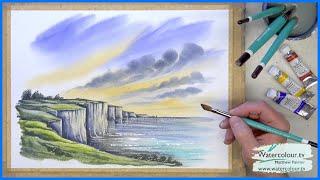 Paint A Watercolour Seascape With The White Cliffs Of Dover