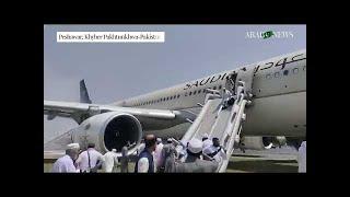 Saudi Airline Plane catches fire at Peshawar Airport landing  پشاور ایئرپورٹ پر سعودی ایئرلائن آگ