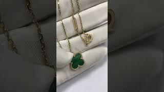 Vintage Van Cleef Fake Alhambra Gold Necklace Malachite Pendant