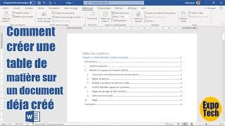 Create an automatic table of contents on an already created Word document